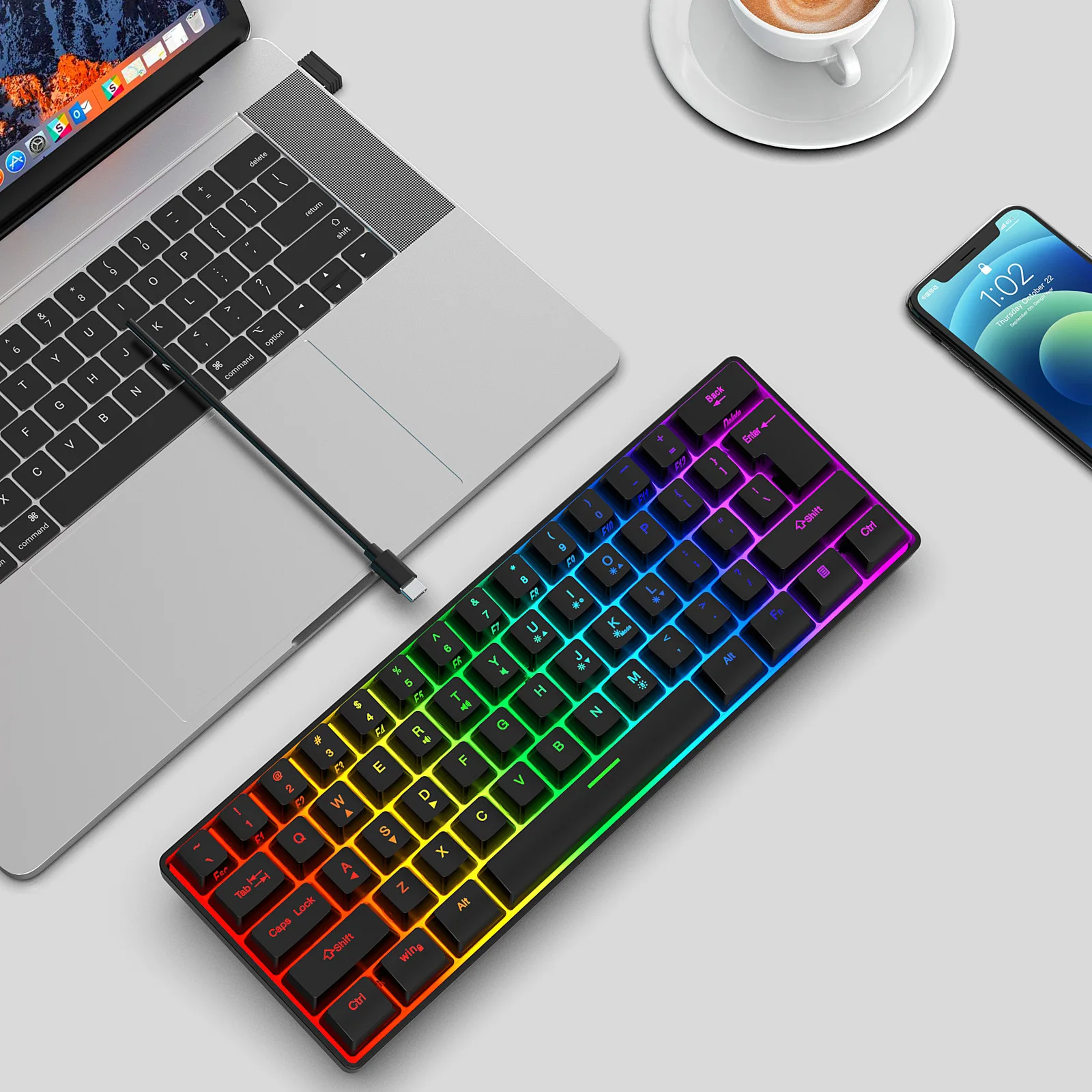 Wireless 2.4G Rechargeable Mechanical Feel 61-Key RGB Gaming Keyboard for PC and Office Use
Wireless 2.4G Rechargeable Mechanical Feel 61-Key RGB Gaming Keyboard for PC and Office Use