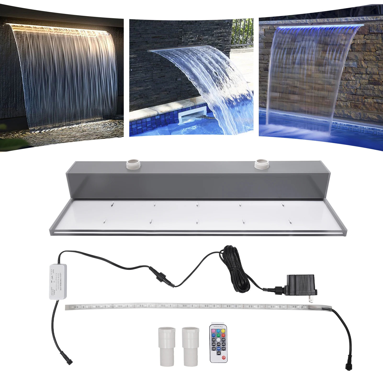 24"/36" Lighted Acrylic Waterfall Pool Fountain SMD LED 7-Color Changing with RF Remote for Garden Koi Pond Patio Outdoor Decor
24"/36" Lighted Acrylic Waterfall Pool Fountain SMD LED 7-Color Changing with RF Remote for Garden Koi Pond Patio Outdoor Decor
