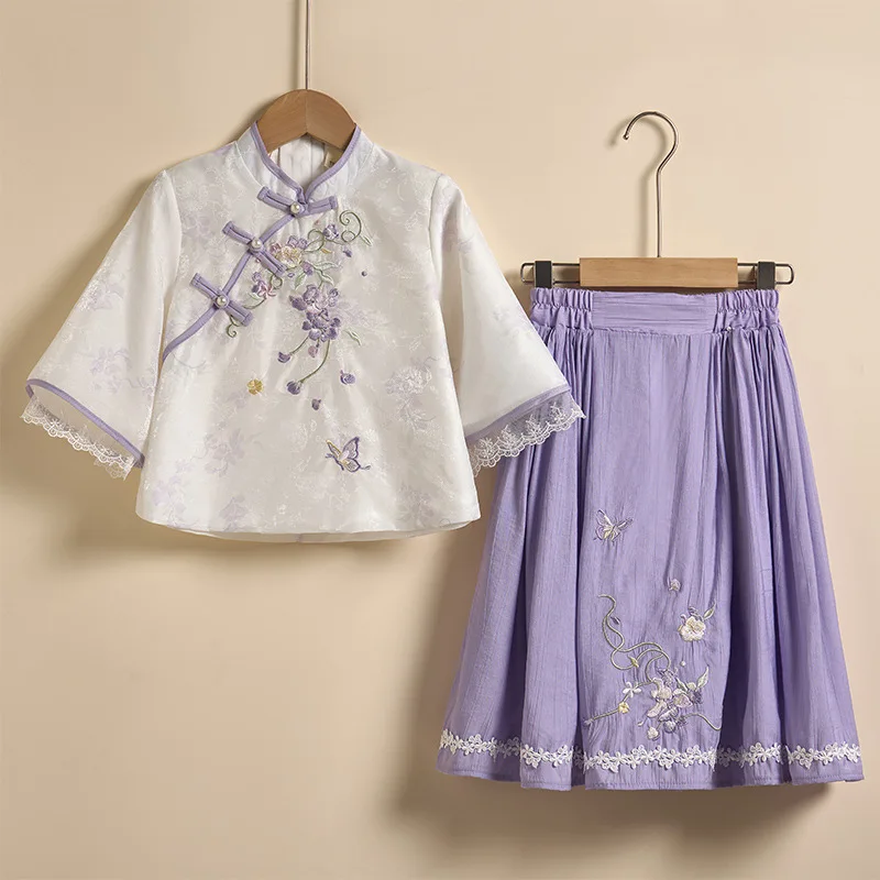 Chinese Traditional Folk Embroidery Hanfu Girls Dance Wear Children Fairy Costume Two-piece Set Kids Party Perform Daily Dress
Chinese Traditional Folk Embroidery Hanfu Girls Dance Wear Children Fairy Costume Two-piece Set Kids Party Perform Daily Dress