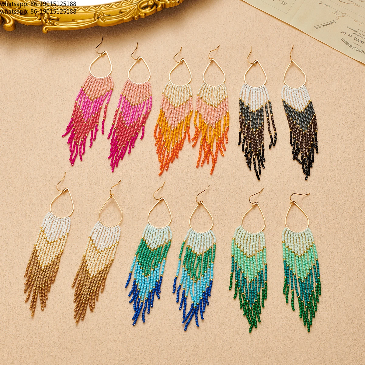 Bohemian Beaded Tassel Earrings, Water Drop Color Gradient Earrings, Seed Beads Handmade Decorative Party Girls Holiday Party
Bohemian Beaded Tassel Earrings, Water Drop Color Gradient Earrings, Seed Beads Handmade Decorative Party Girls Holiday Party