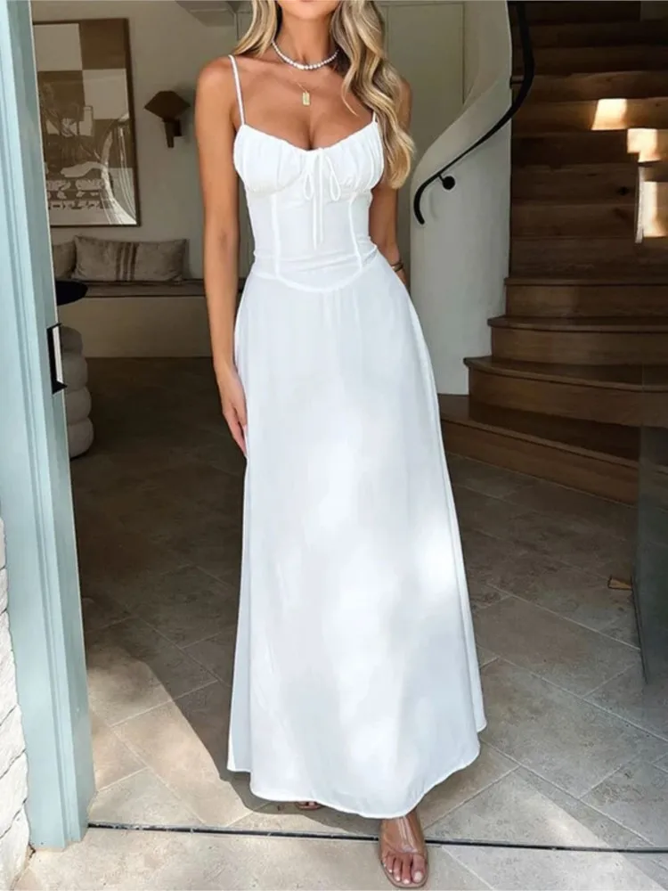 Fashion Sexy Pleated Spaghetti Strap Lace-up Dresses Women Elegant Backless Solid Dress Summer Holiday Long Dress Vestidos
Fashion Sexy Pleated Spaghetti Strap Lace-up Dresses Women Elegant Backless Solid Dress Summer Holiday Long Dress Vestidos