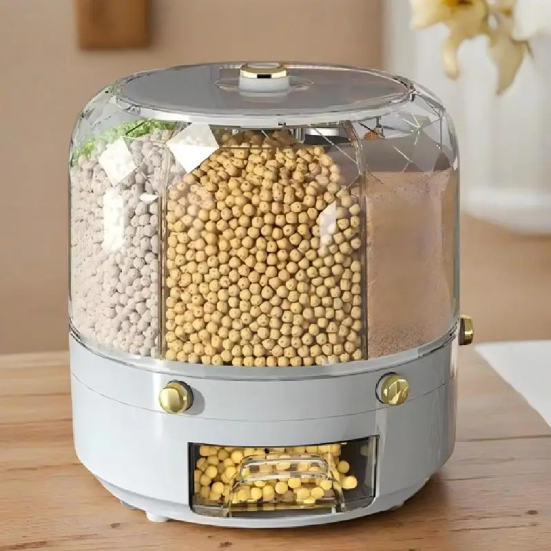6-in-1 Multi-Grid Rice Dispenser Food Storage Box Moisture-Proof Rotating Container Sealed Cereal Grain Bucket Kitchen Organizer
6-in-1 Multi-Grid Rice Dispenser Food Storage Box Moisture-Proof Rotating Container Sealed Cereal Grain Bucket Kitchen Organizer