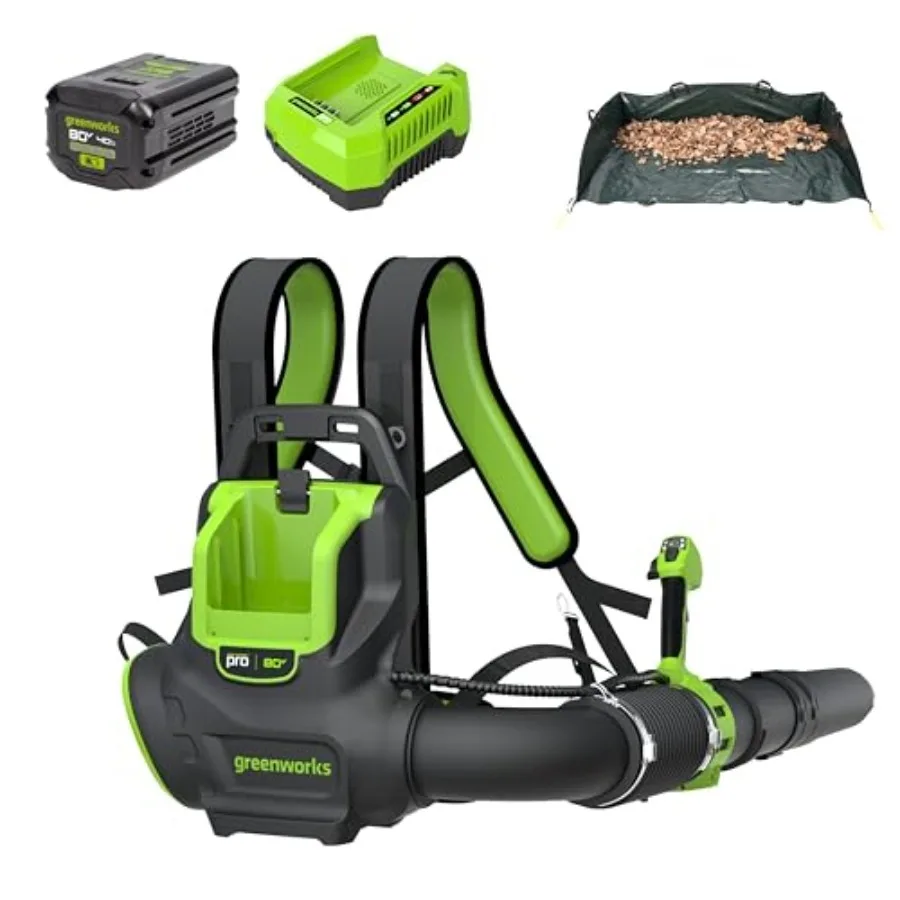 80V 800 CFM Cordless Backpack Blower with Leaf Tarp - 4.0Ah Battery & Rapid Charger, Cruise Control, Turbo Button
80V 800 CFM Cordless Backpack Blower with Leaf Tarp - 4.0Ah Battery & Rapid Charger, Cruise Control, Turbo Button