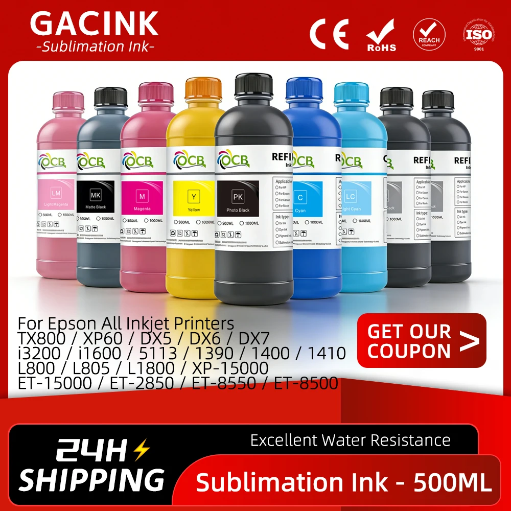 500ML Sublimation Ink DX5 TX800 i3200 i1600 L1800 1390 R1900 L800 XP600 L805 XP-15000 ET-8550 ET-8500 Heat Press Transfer Ink
500ML Sublimation Ink DX5 TX800 i3200 i1600 L1800 1390 R1900 L800 XP600 L805 XP-15000 ET-8550 ET-8500 Heat Press Transfer Ink