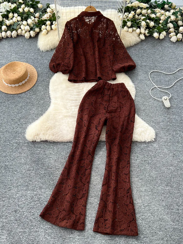 Faionable Lace Hollow Lantern Sve Hook Flower Embroidery Top High Waist Bell Bot Women's Set Luxury Sensation
Faionable Lace Hollow Lantern Sve Hook Flower Embroidery Top High Waist Bell Bot Women's Set Luxury Sensation
