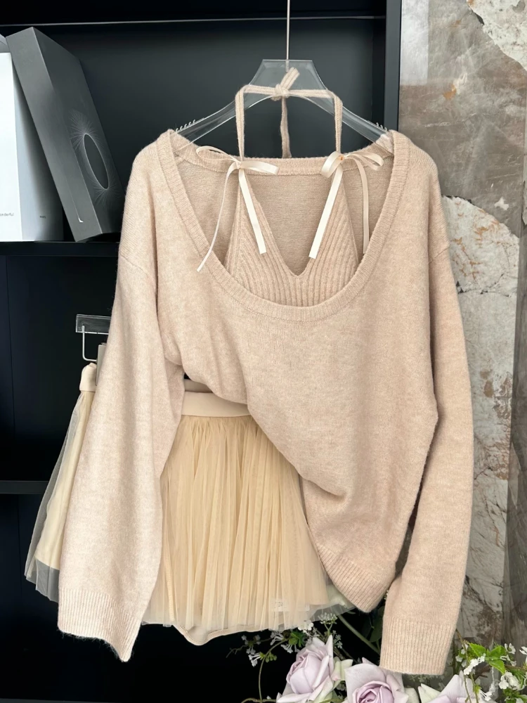 Korean Fashion Loose Knit 2-piece Set Women Vintage Sweet Apricot Long Sleeve Slash Neck Sweater + Elastic Waist Short Skirt New
Korean Fashion Loose Knit 2-piece Set Women Vintage Sweet Apricot Long Sleeve Slash Neck Sweater + Elastic Waist Short Skirt New