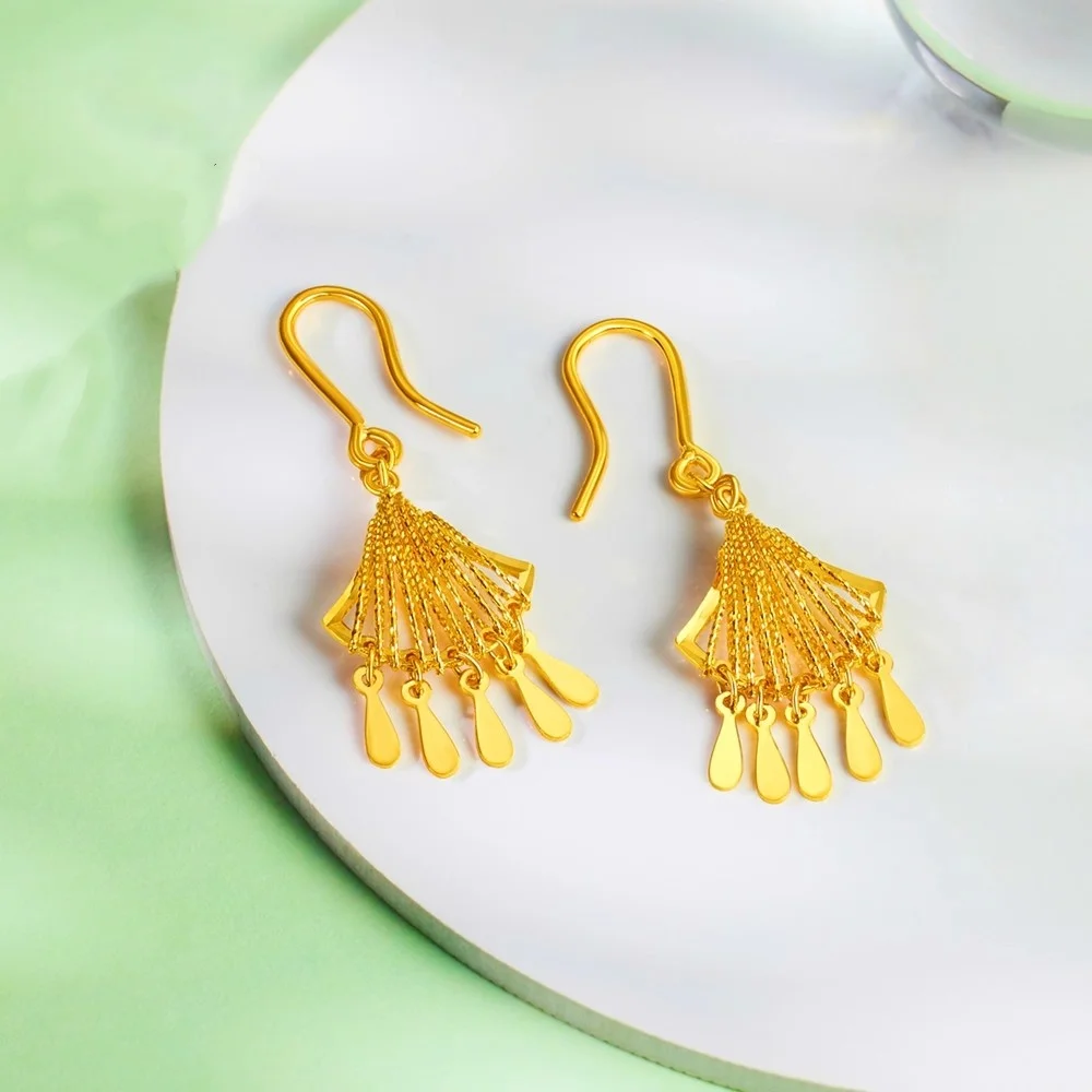 Fashion AU999 gold filigree tassel earrings for women water droplet fan-shaped 24K gold personalized earrings versatile earrings
Fashion AU999 gold filigree tassel earrings for women water droplet fan-shaped 24K gold personalized earrings versatile earrings