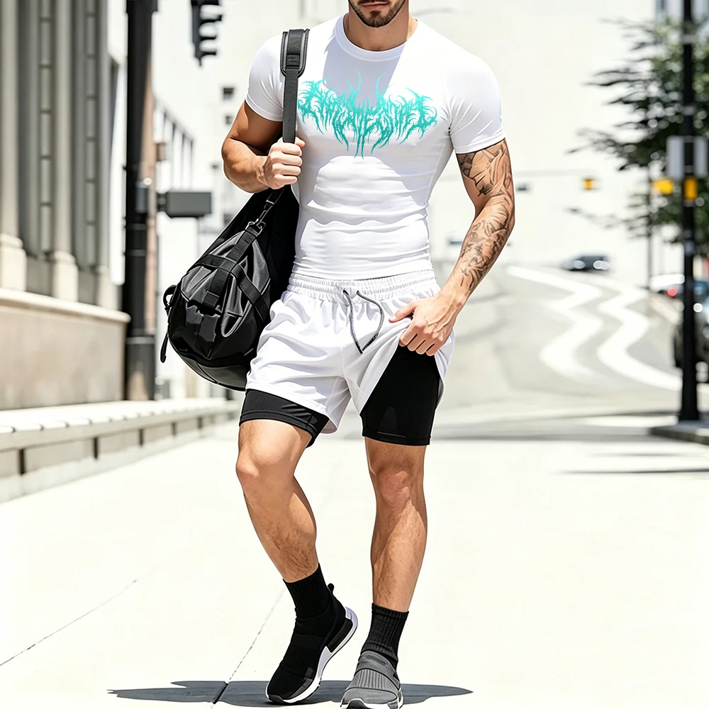 Men Fitness Compression Outfit Goth Thorns Text Print Tight Training Tee Multi Pocket Double Layer Sport Shorts Gym Running Suit
Men Fitness Compression Outfit Goth Thorns Text Print Tight Training Tee Multi Pocket Double Layer Sport Shorts Gym Running Suit