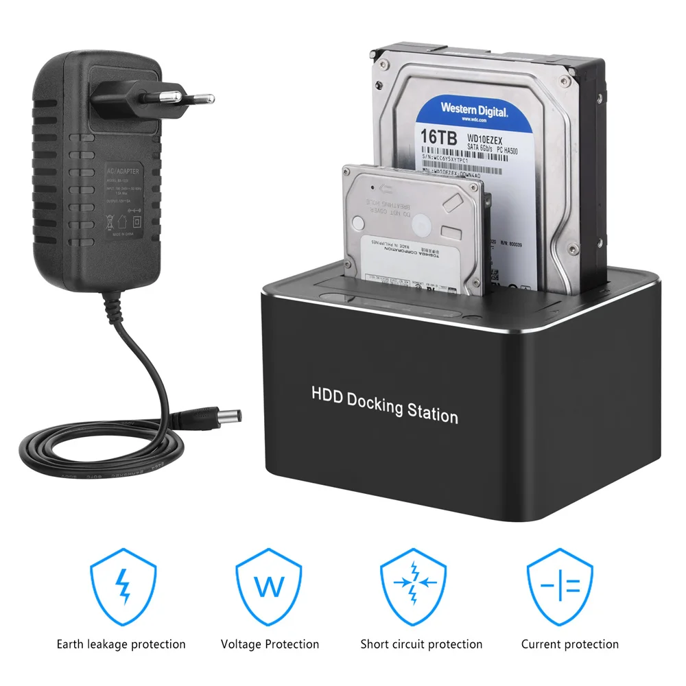 SATA to USB3.0 Dual Bay External Hard Drive Docking Station 5Gbps for 2.5/3.5" SSD HDD Support Offline Clone Dual Power Adapter
SATA to USB3.0 Dual Bay External Hard Drive Docking Station 5Gbps for 2.5/3.5" SSD HDD Support Offline Clone Dual Power Adapter