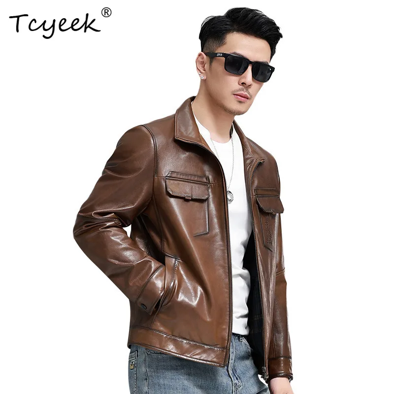 Tcyeek Real Goatskin Spring Autumn Spring Autumn Lapel Trendy High End Locomotive Brown Men Leather Jacket Woman Jaqueta Couro
Tcyeek Real Goatskin Spring Autumn Spring Autumn Lapel Trendy High End Locomotive Brown Men Leather Jacket Woman Jaqueta Couro