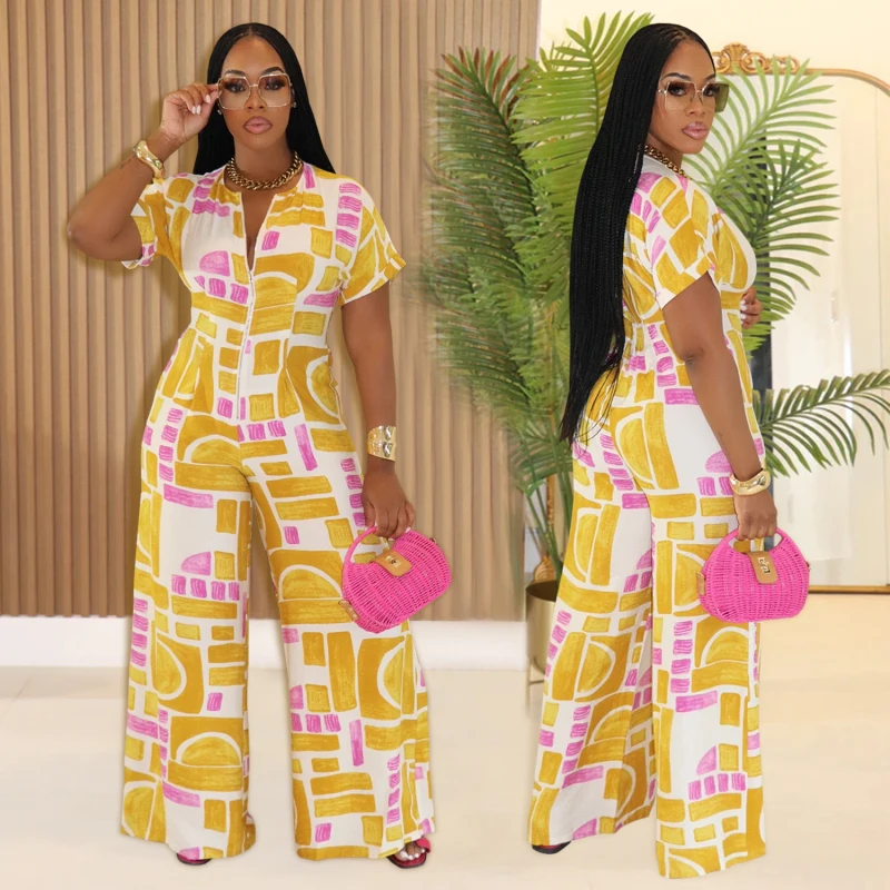 New Fashion Women Summer Jumpsuits Casual Geometric Printed Short Sleeve Wide Leg Pants Jumpsuits Outfits Streetwear
New Fashion Women Summer Jumpsuits Casual Geometric Printed Short Sleeve Wide Leg Pants Jumpsuits Outfits Streetwear
