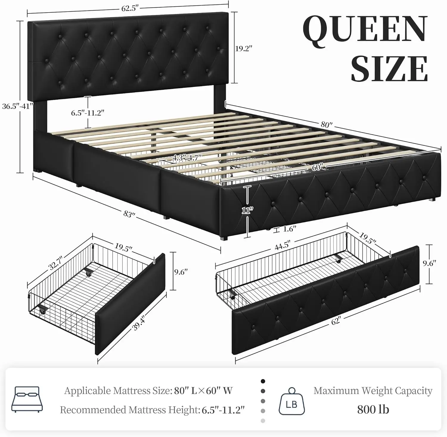 Queen Size Bed Frame with Cushioned Bed Frame and Adjustable Diamond Button Cluster Headboard/3 Drawer Storage Space
Queen Size Bed Frame with Cushioned Bed Frame and Adjustable Diamond Button Cluster Headboard/3 Drawer Storage Space