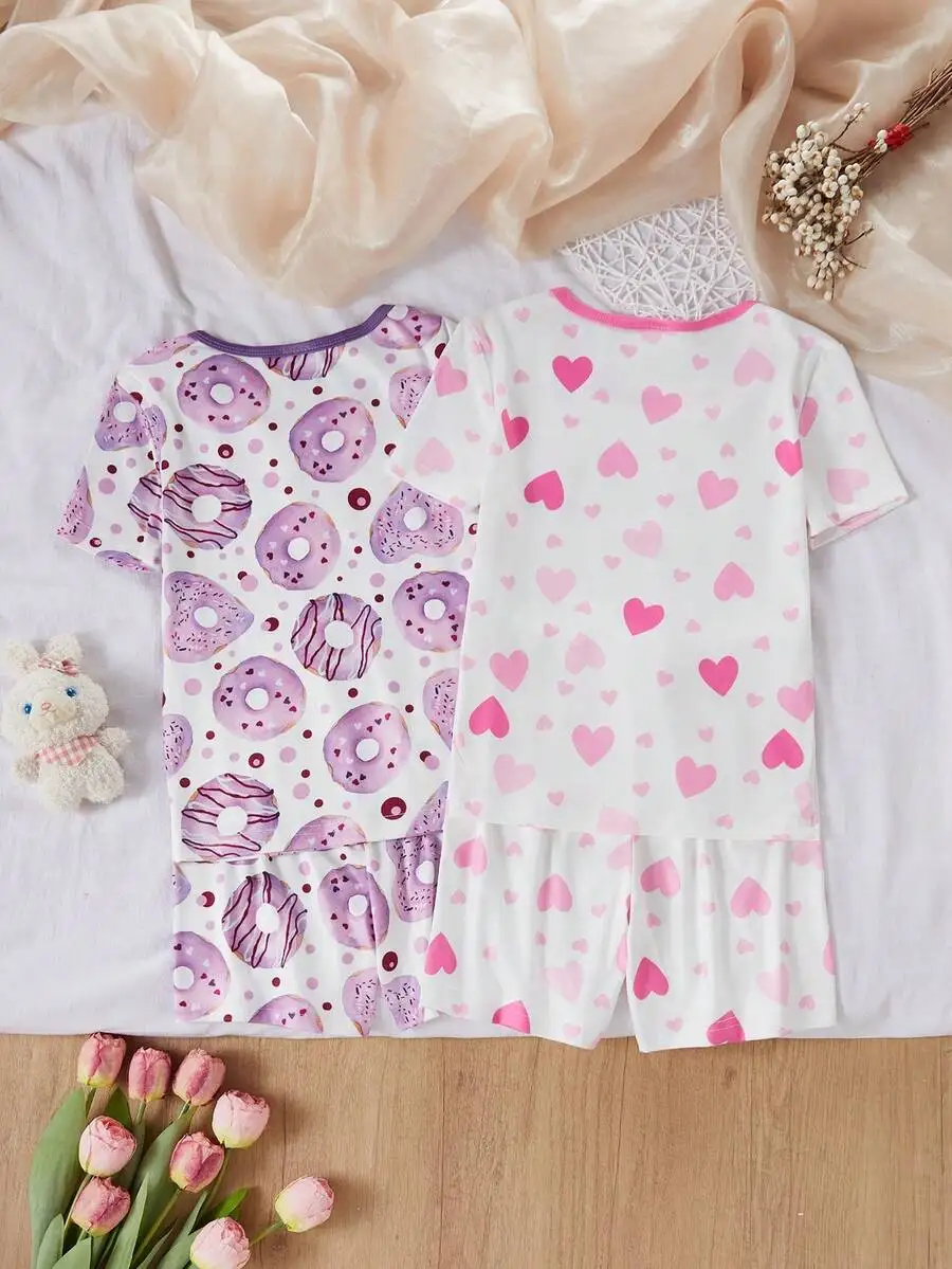 Womens Donut And Heart Print Short Sleeve Pajama Set With Shorts
Womens Donut And Heart Print Short Sleeve Pajama Set With Shorts