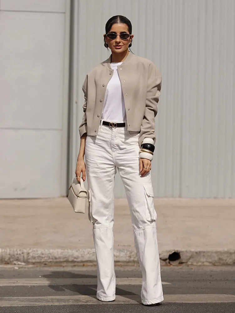 Fashion Women Solid Cropped Jacket Casual Round Neck Long Sleeve Single Breasted Coats 2025 Autumn Lady Daily Street Outerwear
Fashion Women Solid Cropped Jacket Casual Round Neck Long Sleeve Single Breasted Coats 2025 Autumn Lady Daily Street Outerwear