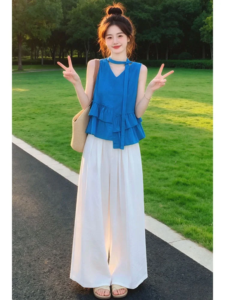 Gentle Wind Sleeveless Wide Leg Pants Women's Set Summer Lazy Style Top Matching Wide Leg Pants Casual Fashion Set
Gentle Wind Sleeveless Wide Leg Pants Women's Set Summer Lazy Style Top Matching Wide Leg Pants Casual Fashion Set