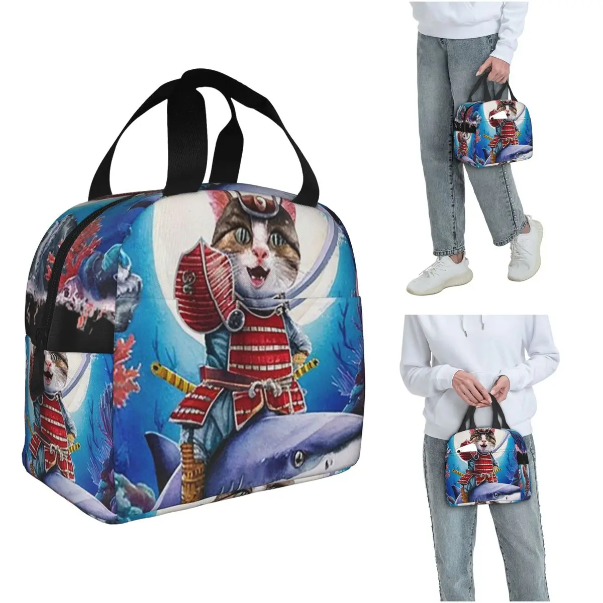 Cat Riding Catana Shark Insulated Lunch Bag for Women Kids Portable Food Boxes Thermal Lunch Box Tote
Cat Riding Catana Shark Insulated Lunch Bag for Women Kids Portable Food Boxes Thermal Lunch Box Tote