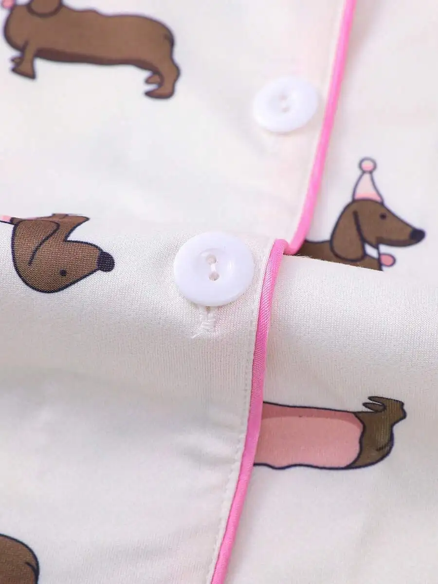 Cute Dachshund Print Women Short Sleeve Sleepwear Set With Collar And Elastic Waist Shorts
Cute Dachshund Print Women Short Sleeve Sleepwear Set With Collar And Elastic Waist Shorts