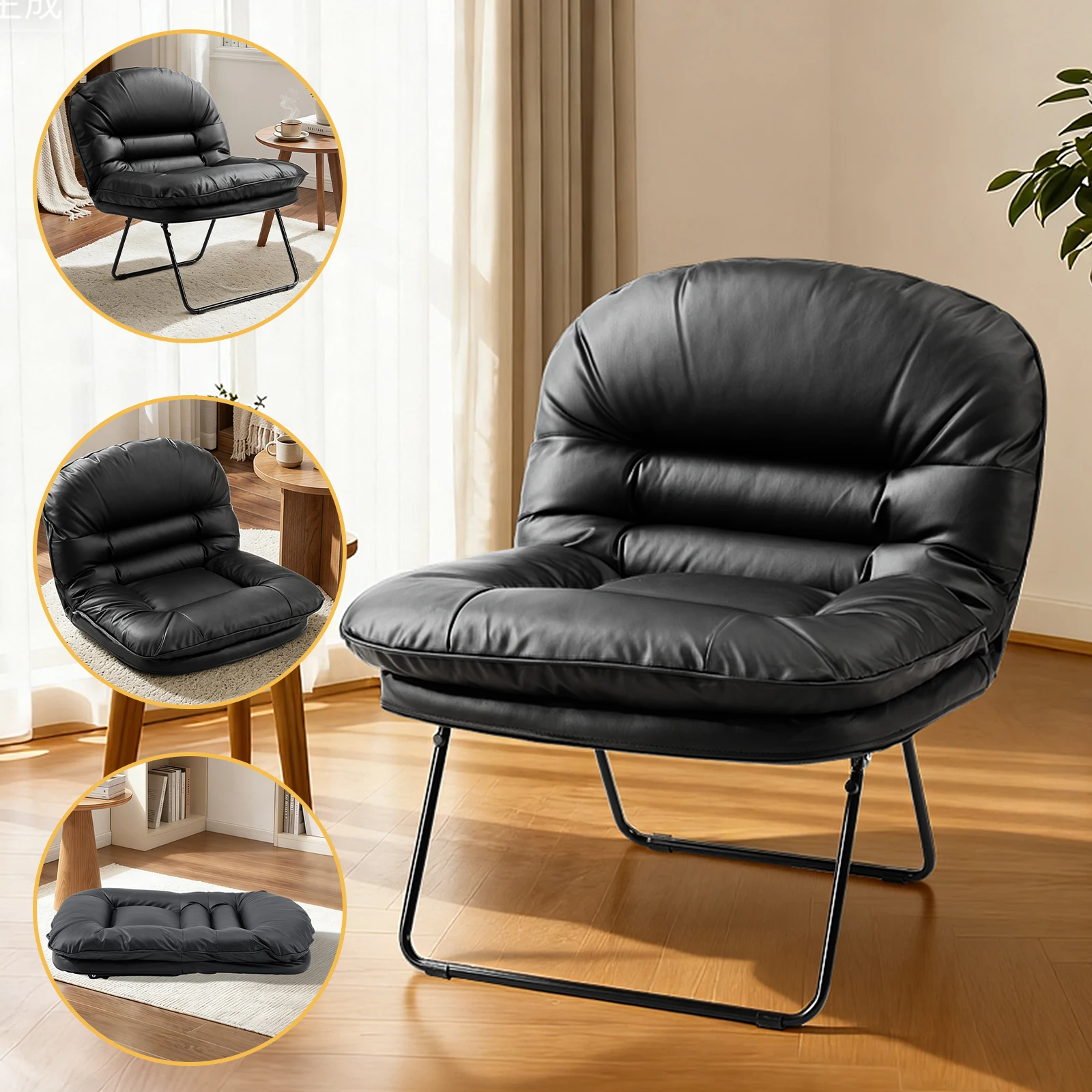 JHK Foldable PU Leather Saucer Chair for Bedroom Office Fashion Folding Floor Chair with Back Support for Small Spaces Office Desk Chair
JHK Foldable PU Leather Saucer Chair for Bedroom Office Fashion Folding Floor Chair with Back Support for Small Spaces Office Desk Chair