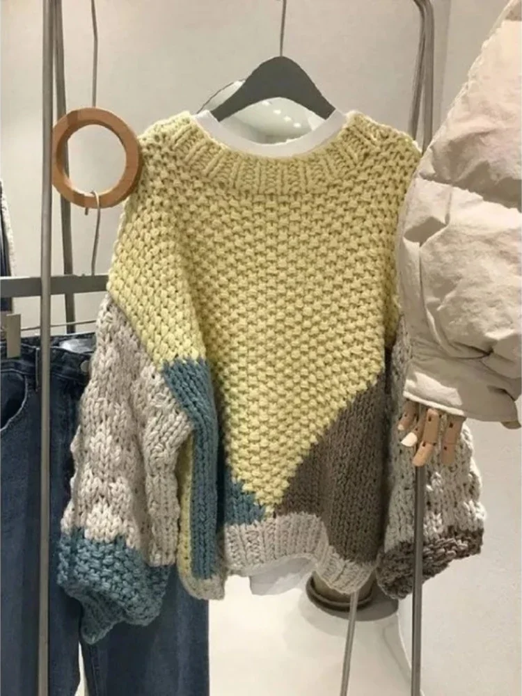 Ленивые винтажные свободные женские свитера с круглым вырезом, осень-зима, простой вязаный пуловер, модный тренд, топ, контрастный фонарь
Ленивые винтажные свободные женские свитера с круглым вырезом, осень-зима, простой вязаный пуловер, модный тренд, топ, контрастный фонарь