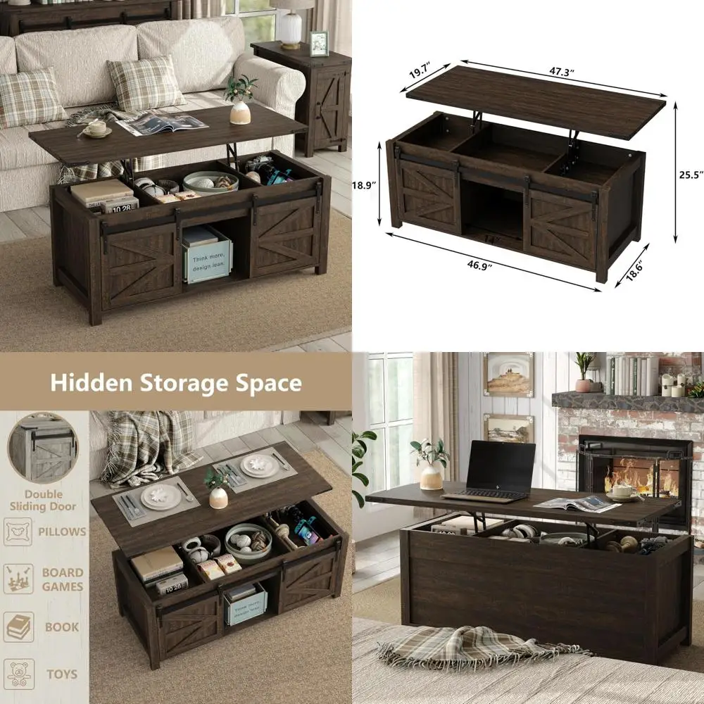 Журнальный столик с подъемной столешницей, 47,3 дюйма, прямоугольный журнальный столик для фермерского дома с центральным столом для хранения в деревенском стиле с раздвижными дверцами для сарая для гостиной 
Журнальный столик с подъемной столешницей, 47,3 дюйма, прямоугольный журнальный столик для фермерского дома с центральным столом для хранения в деревенском стиле с раздвижными дверцами для сарая для гостиной