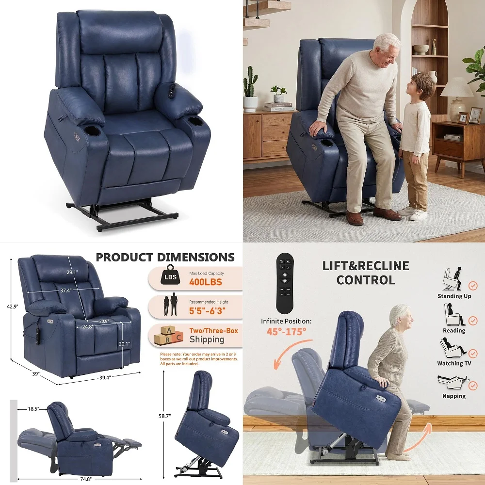 Dual Motor Oversized Power Lift Recliner Chair for Elderly, 400lbs Heavy Duty Faux Leather Recliner with Massage and Heat, Big
Dual Motor Oversized Power Lift Recliner Chair for Elderly, 400lbs Heavy Duty Faux Leather Recliner with Massage and Heat, Big