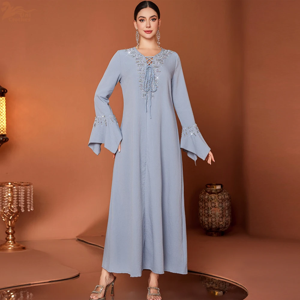 Eid Mubarak Flare Sleeve Turkish Handmade Djellaba Diamonds Dubai Abaya Muslim Women Maxi Evening Party Dress Kaftan
Eid Mubarak Flare Sleeve Turkish Handmade Djellaba Diamonds Dubai Abaya Muslim Women Maxi Evening Party Dress Kaftan