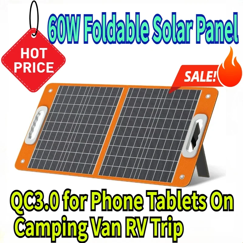 60W Portable Foldable Solar Panel 18V Battery Cell Charger with DC Output USB-C QC3.0 for Phone Tablets On Camping Van RV Trip
60W Portable Foldable Solar Panel 18V Battery Cell Charger with DC Output USB-C QC3.0 for Phone Tablets On Camping Van RV Trip