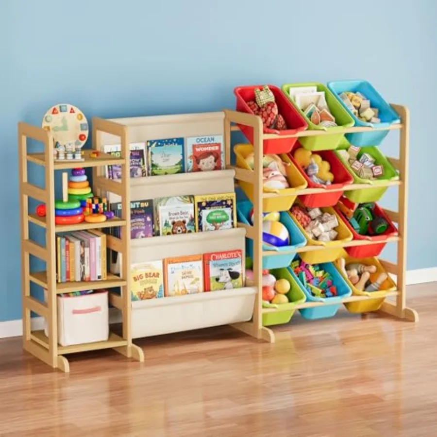 3-in-1 toy storage organizer for bedroom and playroom: plastic, multi-colored, 4 shelves + 12 bins, space-saving and stackable
3-in-1 toy storage organizer for bedroom and playroom: plastic, multi-colored, 4 shelves + 12 bins, space-saving and stackable