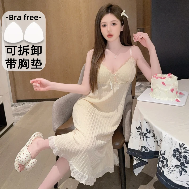 DAIMELU Sexy nightdress girls summer with chest pad Nighty medium and long dress lace V-neck simple large size nightgown lady
DAIMELU Sexy nightdress girls summer with chest pad Nighty medium and long dress lace V-neck simple large size nightgown lady
