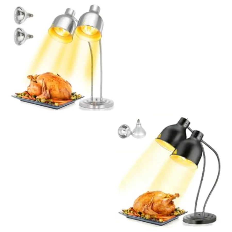 Commercial food warming lamp for restaurant kitchen and buffet use, dual-head 500W electric heating lamp, black and silver fini
Commercial food warming lamp for restaurant kitchen and buffet use, dual-head 500W electric heating lamp, black and silver fini