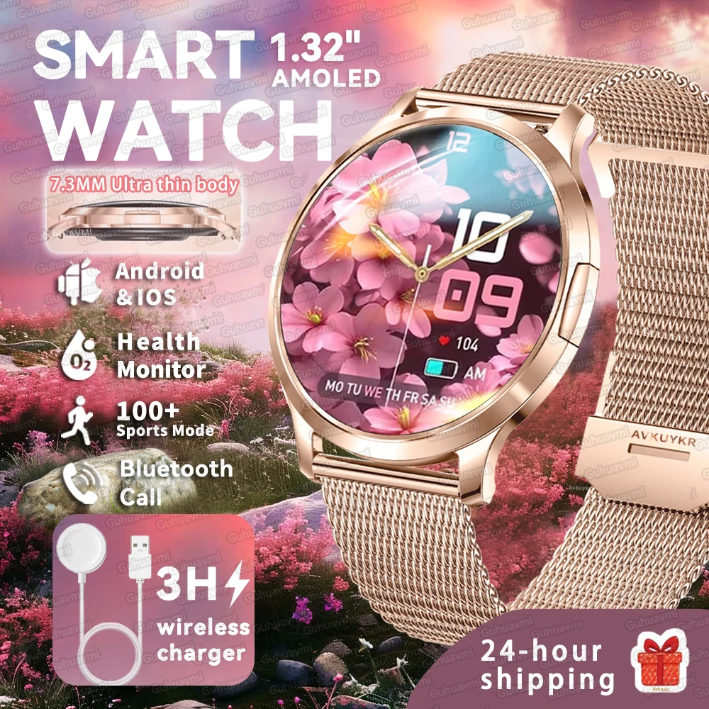 Ультратонкие умные часы 7,3 мм для женщин, часы с AMOLED-экраном, пульсометр, женский монитор здоровья, водонепроницаемые, музыкальные, спортивные, Smartwath 
Ультратонкие умные часы 7,3 мм для женщин, часы с AMOLED-экраном, пульсометр, женский монитор здоровья, водонепроницаемые, музыкальные, спортивные, Smartwath