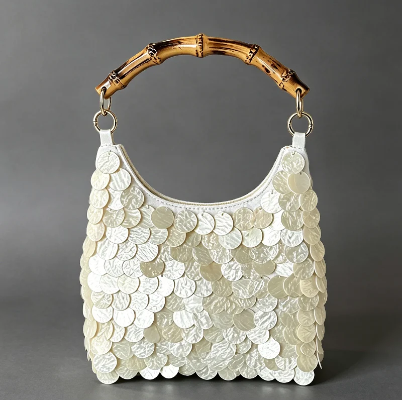 New Summer Handmade Shell Bag Wooden Handle Bamboo Knot Beach Vacation Handbag Elegant Exquisite Banquet Bag Zipper Sequin Purse
New Summer Handmade Shell Bag Wooden Handle Bamboo Knot Beach Vacation Handbag Elegant Exquisite Banquet Bag Zipper Sequin Purse
