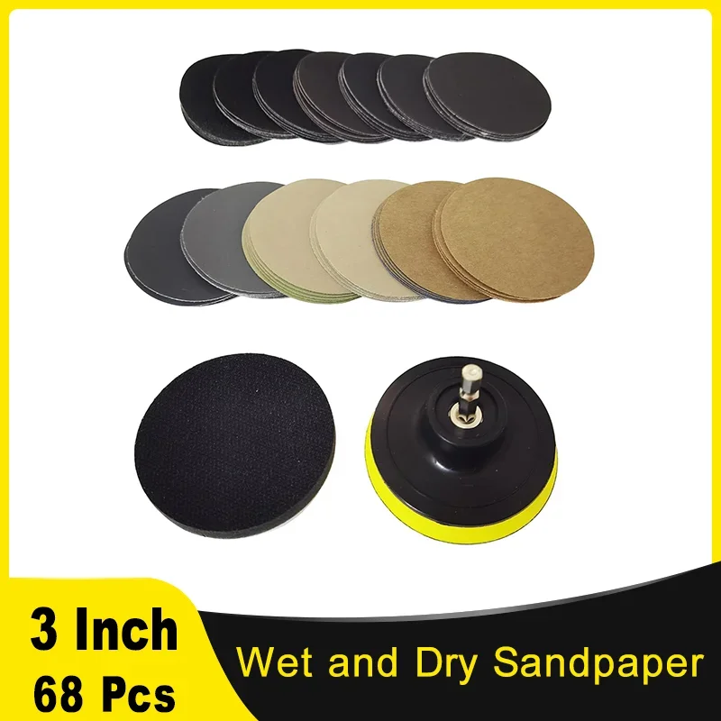 68 Pcs Hook Loop 3Inch 75mm Waterproof Sandpaper Kit Grit 80-10000 with M10 Backing Pad Interface Pad for Drill Grinder Rotary
68 Pcs Hook Loop 3Inch 75mm Waterproof Sandpaper Kit Grit 80-10000 with M10 Backing Pad Interface Pad for Drill Grinder Rotary
