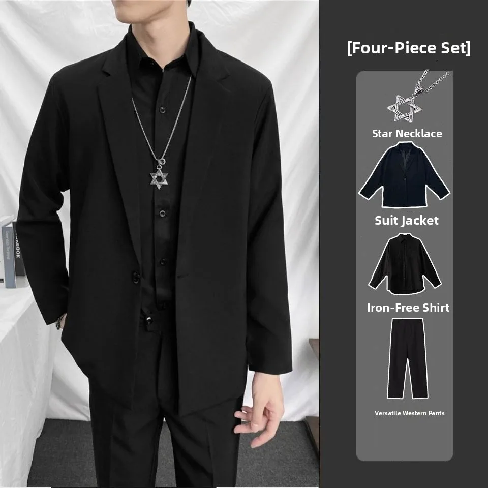 Elegant Black Suit Set for Men Loose Fit Stylish Outerwear Spring Autumn Season Casual Wear Youth Popular Style Single Button
Elegant Black Suit Set for Men Loose Fit Stylish Outerwear Spring Autumn Season Casual Wear Youth Popular Style Single Button