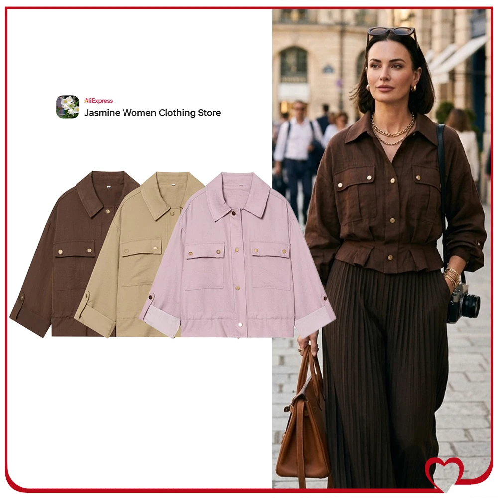 New in Spring Women Short Buttoned Jackets with Adjustable Drawstring Hem and Patch Pockets Casual Cropped Rolled-sleeve Jackets
New in Spring Women Short Buttoned Jackets with Adjustable Drawstring Hem and Patch Pockets Casual Cropped Rolled-sleeve Jackets