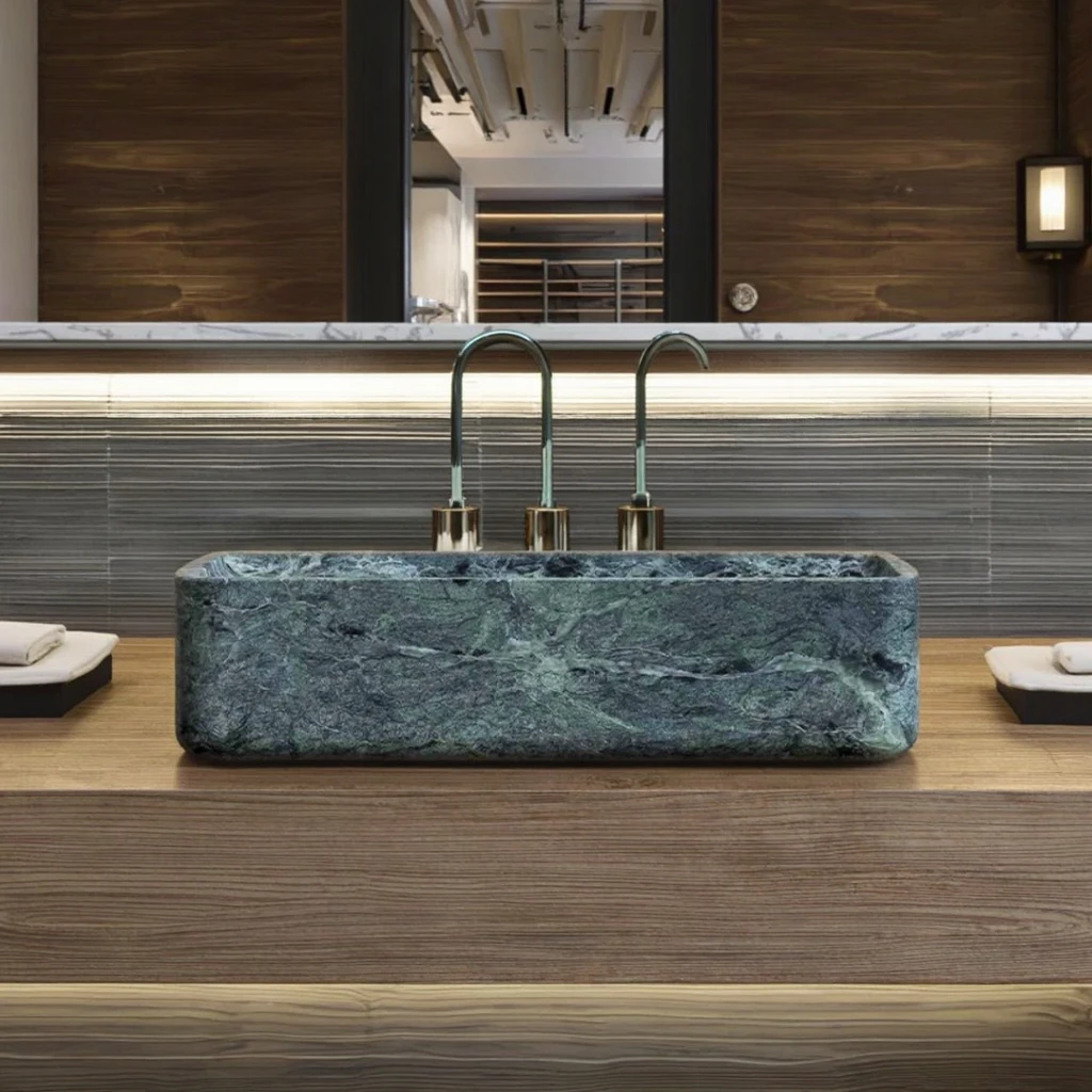 Natural Verder Alpi Green Marble Bathroom Sink Hotel Home Freestanding Marble Washbasin Square Pedestal Sink
Natural Verder Alpi Green Marble Bathroom Sink Hotel Home Freestanding Marble Washbasin Square Pedestal Sink