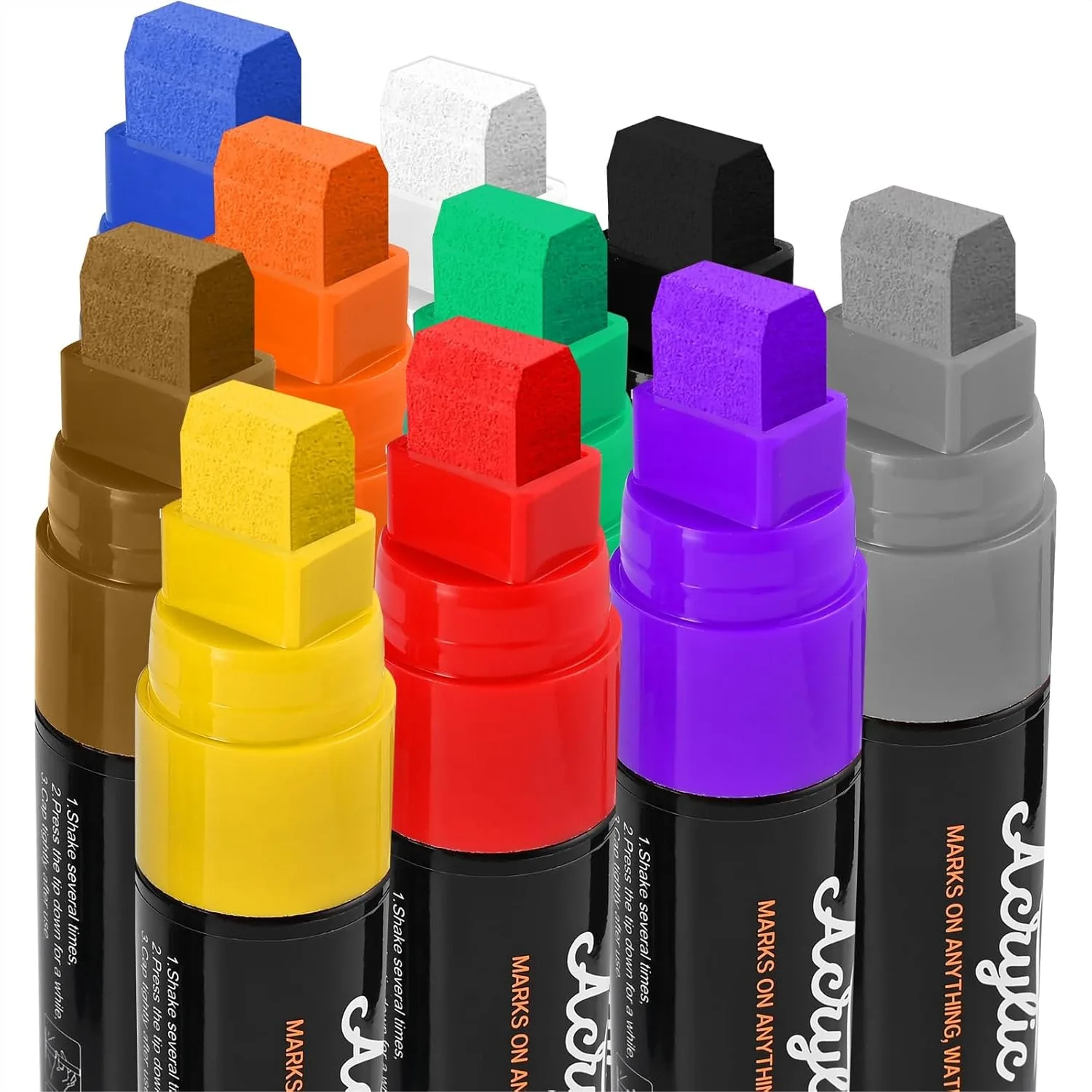 10 Vibrant Acrylic Paint Markers Set with 15mm Extra Wide Chisel Tip, Quick-Dry Permanent Pens for Rock, Wood, Glass, Canvas
10 Vibrant Acrylic Paint Markers Set with 15mm Extra Wide Chisel Tip, Quick-Dry Permanent Pens for Rock, Wood, Glass, Canvas
