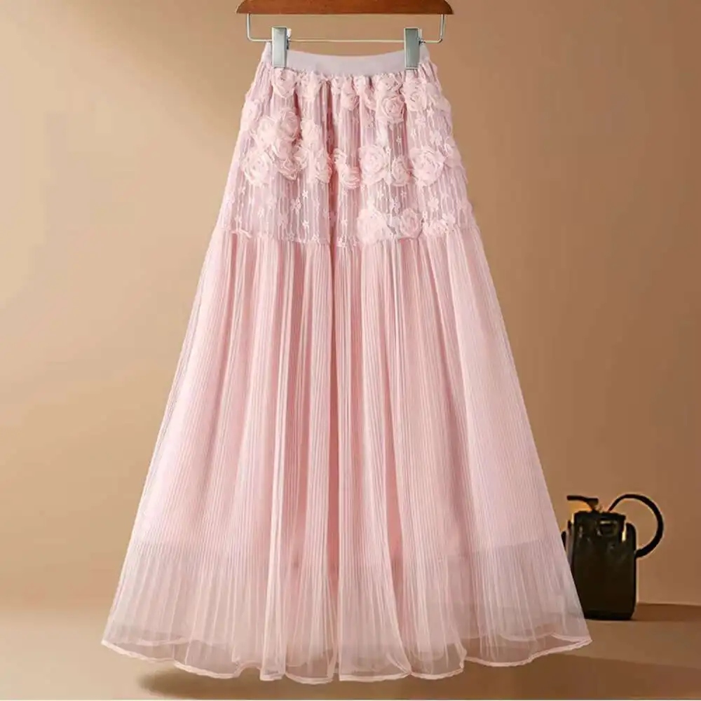 2025 Lace Flower Mesh Midi Skirt Women 2025 Spring Summer Fashion Sweet Beautiful A-line Tulle Elegant Caual Chic Skirts
2025 Lace Flower Mesh Midi Skirt Women 2025 Spring Summer Fashion Sweet Beautiful A-line Tulle Elegant Caual Chic Skirts