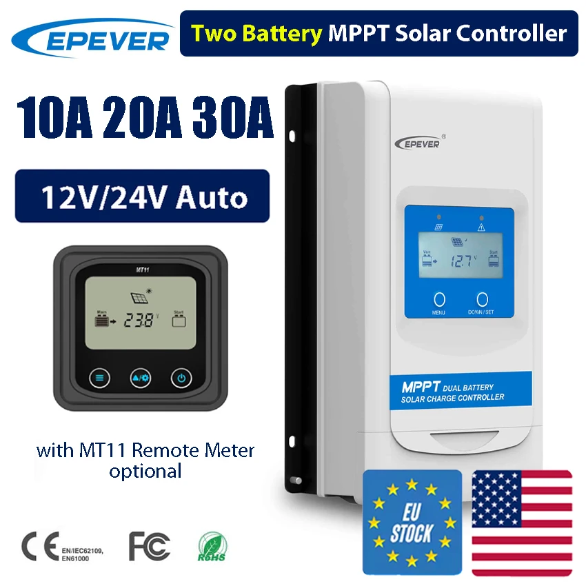 EPEVER 30A/20A/10A Напряжение 12 В/24 В с двумя батареями MPPT Контроллер заряда солнечной батареи для автофургонов с солнечной системой Off Grid Лодки Макс. панели 100 В
EPEVER 30A/20A/10A Напряжение 12 В/24 В с двумя батареями MPPT Контроллер заряда солнечной батареи для автофургонов с солнечной системой Off Grid Лодки Макс. панели 100 В