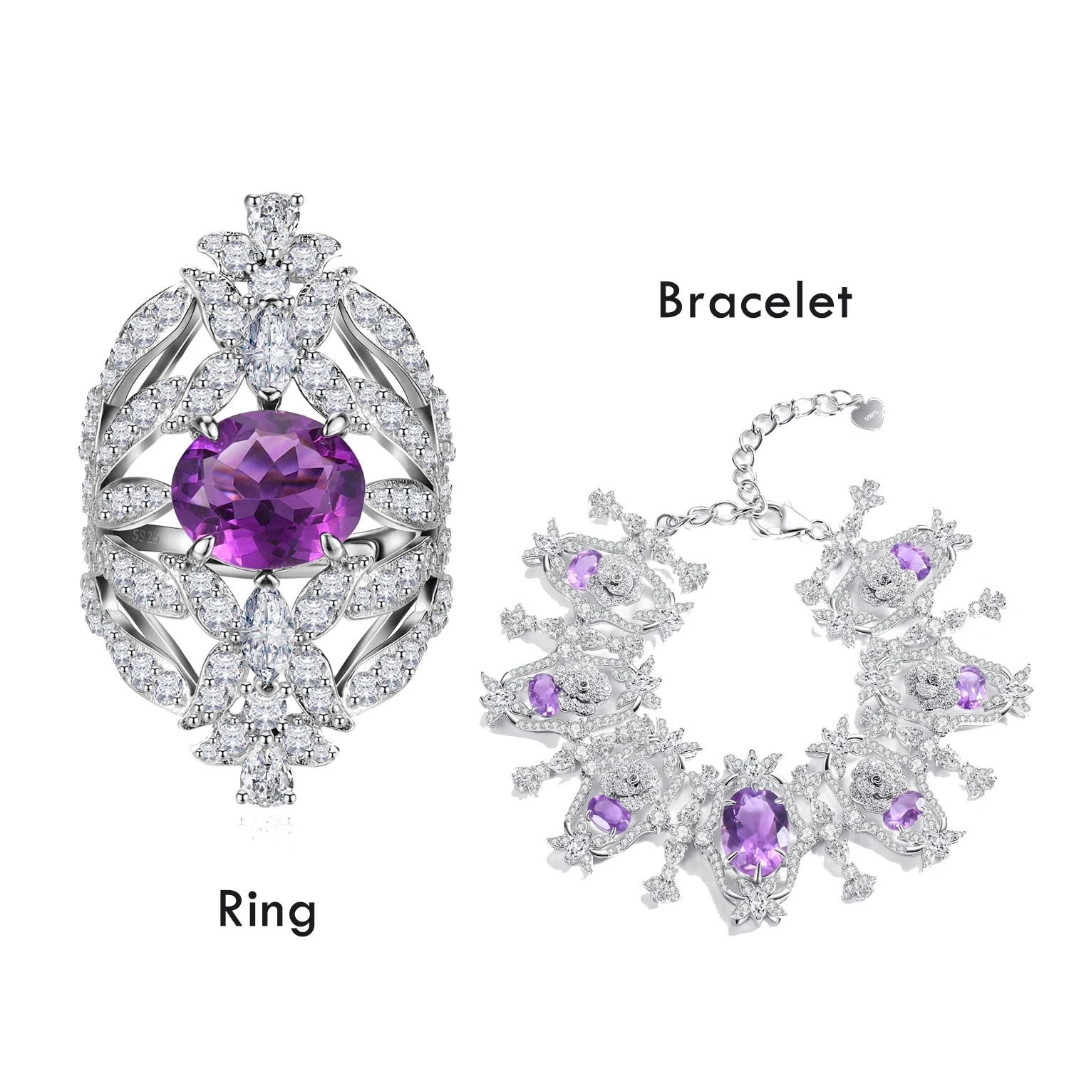 925 Sterling Silver Amethyst Jewelry Set - Oval Cut Ring & Bracelet with Purple Gemstone
925 Sterling Silver Amethyst Jewelry Set - Oval Cut Ring & Bracelet with Purple Gemstone