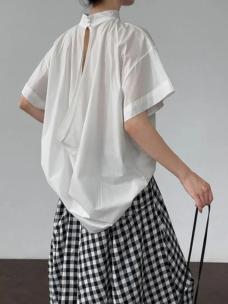 Женская синяя блузка без спинки больших размеров, тонкая, повседневная, с воротником-стойкой, короткий рукав, модная, весна-лето
Женская синяя блузка без спинки больших размеров, тонкая, повседневная, с воротником-стойкой, короткий рукав, модная, весна-лето