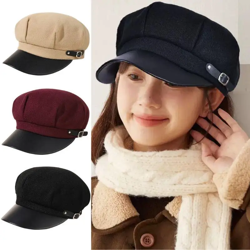 Y2K Autumn Winter Hat Beret Octagonal Cap Vintage Beret Newsboy Hat Black Leather Buckle Hat Woolen Beret Painter Artist Hat
Y2K Autumn Winter Hat Beret Octagonal Cap Vintage Beret Newsboy Hat Black Leather Buckle Hat Woolen Beret Painter Artist Hat