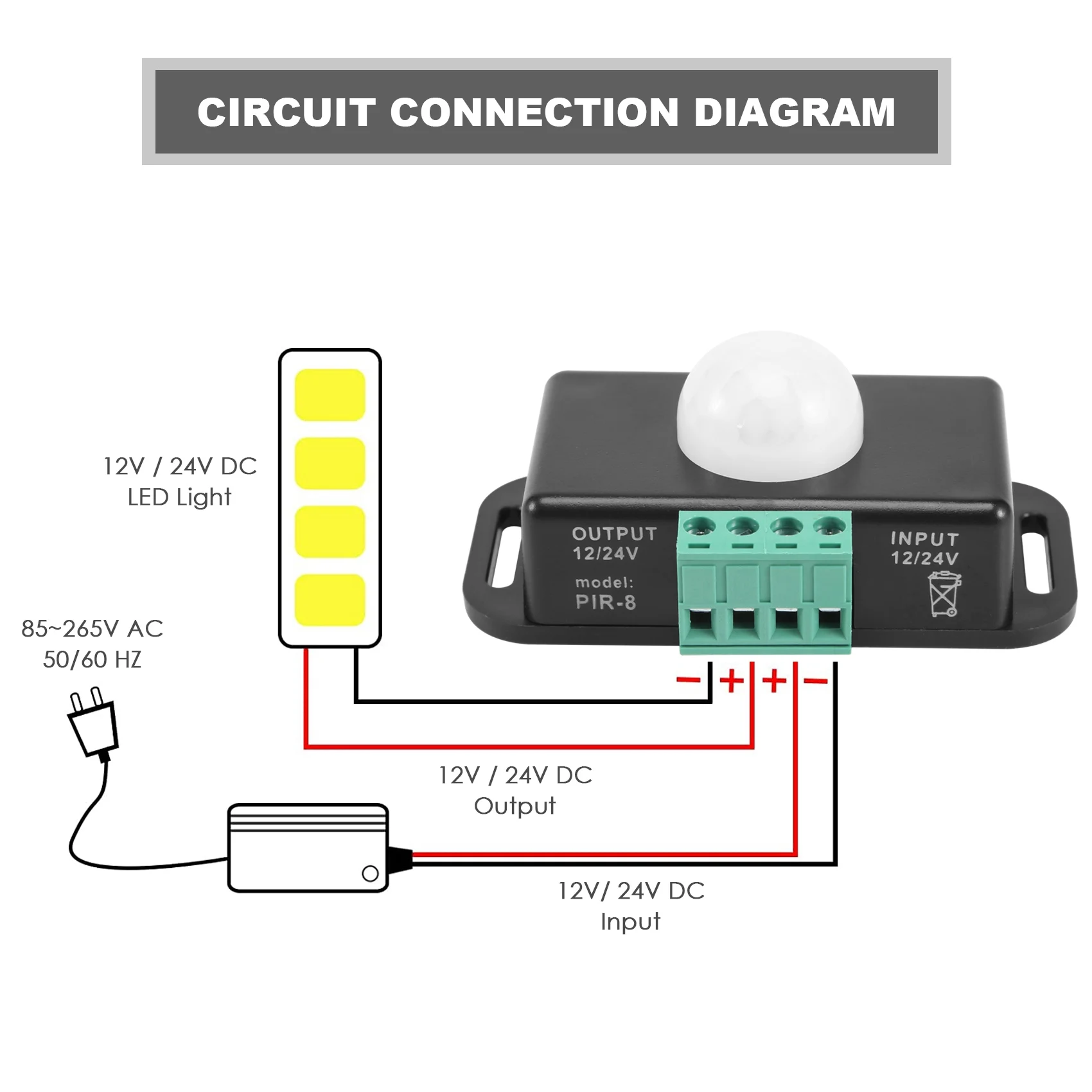 【A43M】Motion Sensor Switch, 12V 24V PIR Sensor LED Switch Controller For Flexible LED Strips Light, 2 Pack
【A43M】Motion Sensor Switch, 12V 24V PIR Sensor LED Switch Controller For Flexible LED Strips Light, 2 Pack