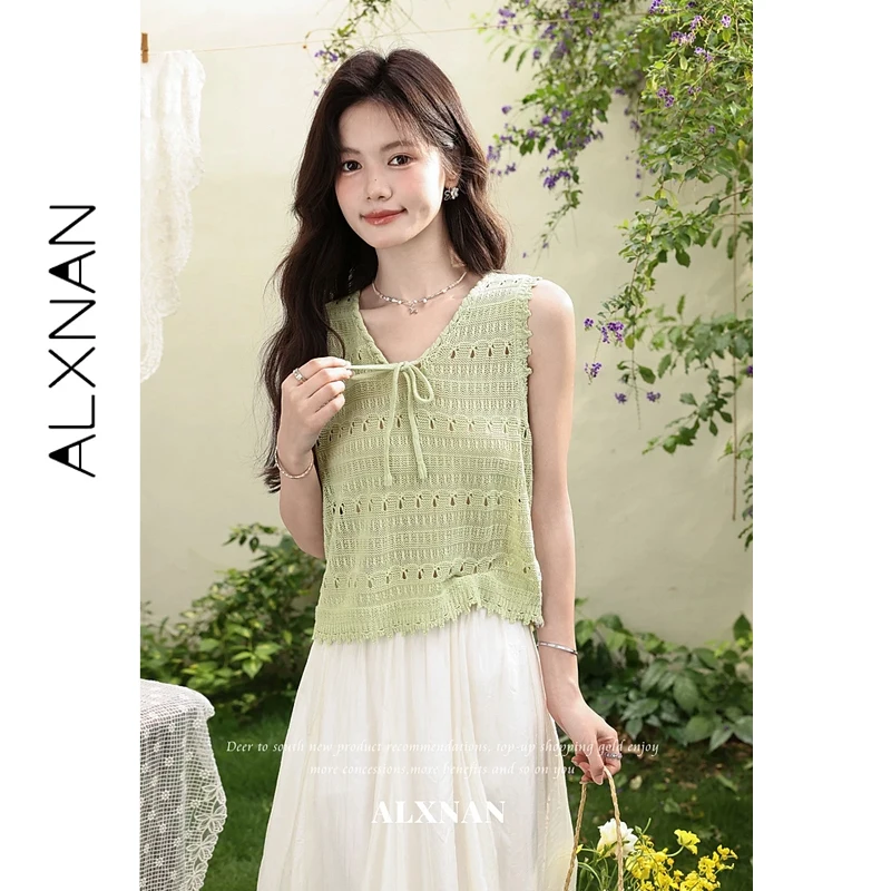 ALXNAN V-neck Tank Top Vacation Beach Green Hollow Out Tanks Women Summer Loose-fit Casual Elegant Sleeveless Tops Ladies L65602
ALXNAN V-neck Tank Top Vacation Beach Green Hollow Out Tanks Women Summer Loose-fit Casual Elegant Sleeveless Tops Ladies L65602