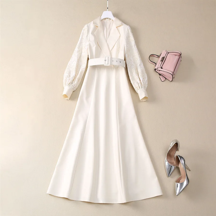 European and American women's clothing 2025 spring new Beaded lantern sleeve long sleeve suit collar belt Fashion dress XXL
European and American women's clothing 2025 spring new Beaded lantern sleeve long sleeve suit collar belt Fashion dress XXL