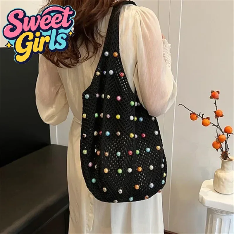 Stylish Beach Handbags Holiday Knit Woven Tote Bag Summer Pearl Hollowed Out Underarm Shoulder Bag for Women Daily Use
Stylish Beach Handbags Holiday Knit Woven Tote Bag Summer Pearl Hollowed Out Underarm Shoulder Bag for Women Daily Use