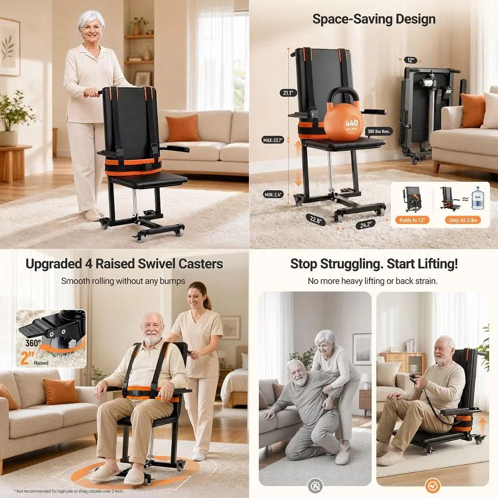 Lift Chairs for Elderly, Supports Max. 440 lbs, 360Swivel Wheels x4, ShortDistance Transport, Portable Patient Lift Transfer Ch
Lift Chairs for Elderly, Supports Max. 440 lbs, 360Swivel Wheels x4, ShortDistance Transport, Portable Patient Lift Transfer Ch
