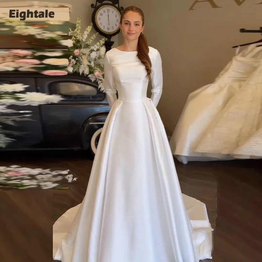 Eightale Arabic Wedding Dress Customized Ivory O-Neck Satin Muslim A-Line Long Sleeves Bridal Gown Bride Party Dress
Eightale Arabic Wedding Dress Customized Ivory O-Neck Satin Muslim A-Line Long Sleeves Bridal Gown Bride Party Dress