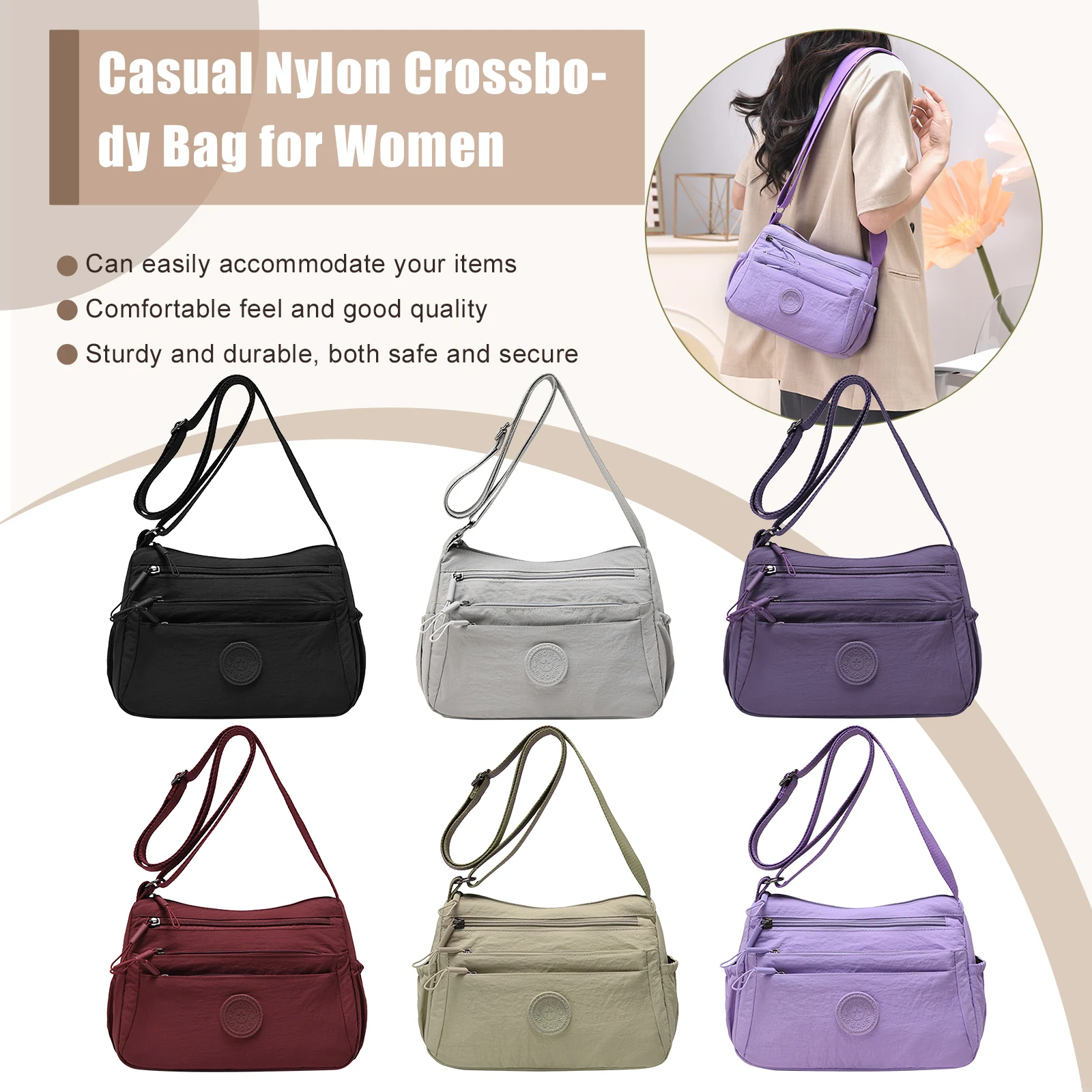 Stylish Crossbody Bag Solid Color Versatile Sling Pouch Large Capacity Casual Nylon Shoulder Bags for Commuting Work
Stylish Crossbody Bag Solid Color Versatile Sling Pouch Large Capacity Casual Nylon Shoulder Bags for Commuting Work