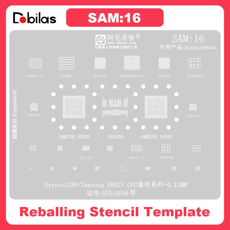 Трафарет SAM16 BGA для реболлинга, для Samsung A53 A536, для процессора Exynos 1280 E8825 Ultra-On S5511 S5511 EMMC DDR 77098B RF Power IC
Трафарет SAM16 BGA для реболлинга, для Samsung A53 A536, для процессора Exynos 1280 E8825 Ultra-On S5511 S5511 EMMC DDR 77098B RF Power IC